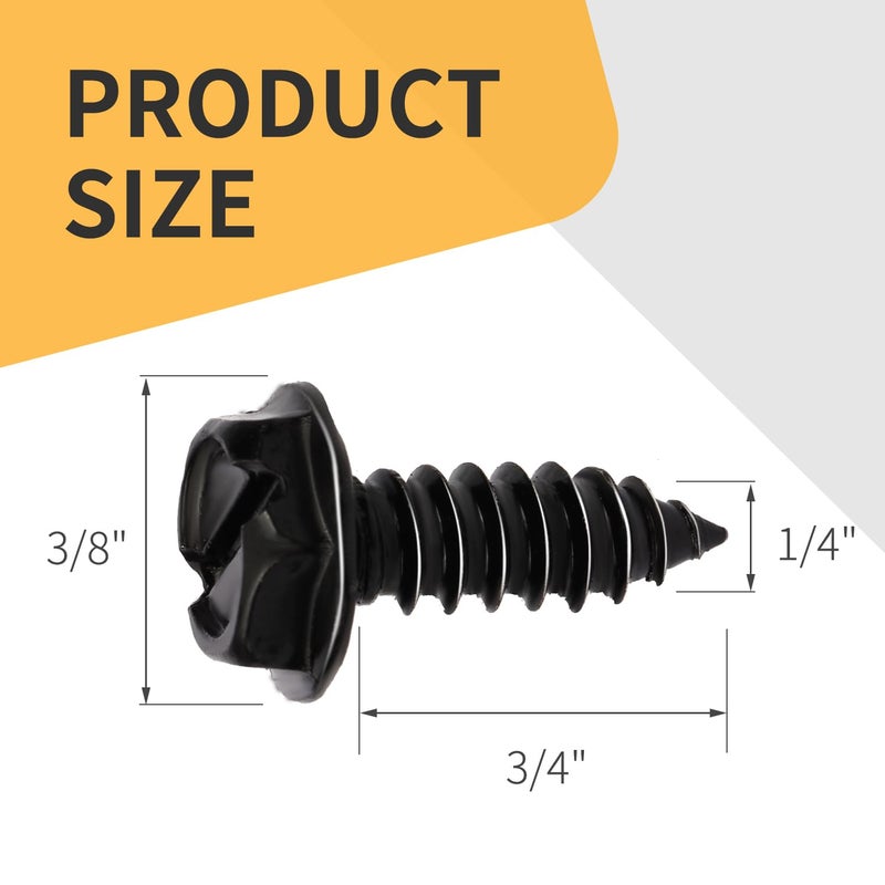 AUJEN License Plate Screws, Rustproof Stainless Steel License Plate Screw Kit, Suitable for Screw Holes Size of 3/4" x 1/4" License Plate Bolts, Black License Plate Screws for Most Vehicles (8 Pcs) - Image 2